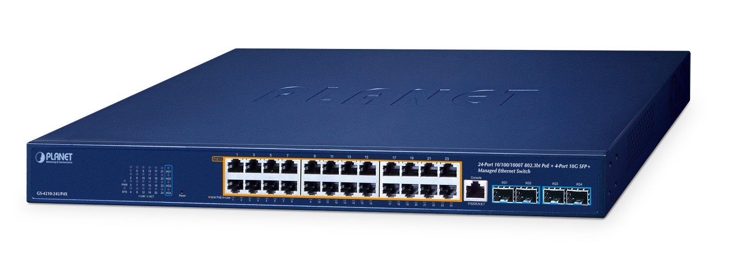 PLANET PLANET GS-4210-24UP4X switch di rete Gestito L2/L4 Gigabit Ethernet (10/100/1000) Supporto Power over Ethernet (PoE) Blu - RETI | TecnoCARE.net Sabaudia, Latina, Terracina, San Felice Circeo e Pontinia