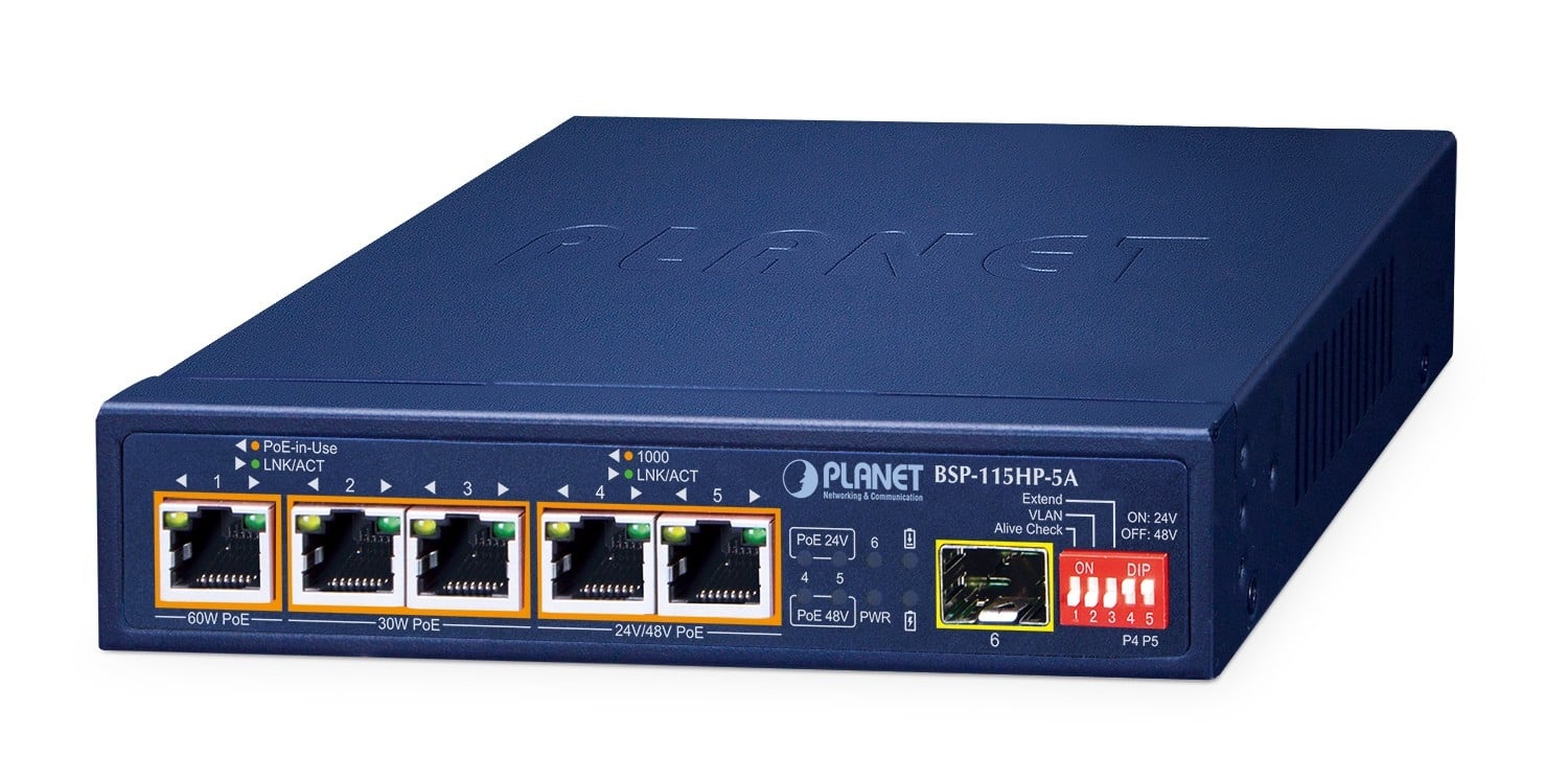 PLANET PLANET BSP-115HP-5A switch di rete Non gestito Gigabit Ethernet (10/100/1000) Supporto Power over Ethernet (PoE) Blu - RETI | TecnoCARE.net Sabaudia, Latina, Terracina, San Felice Circeo e Pontinia