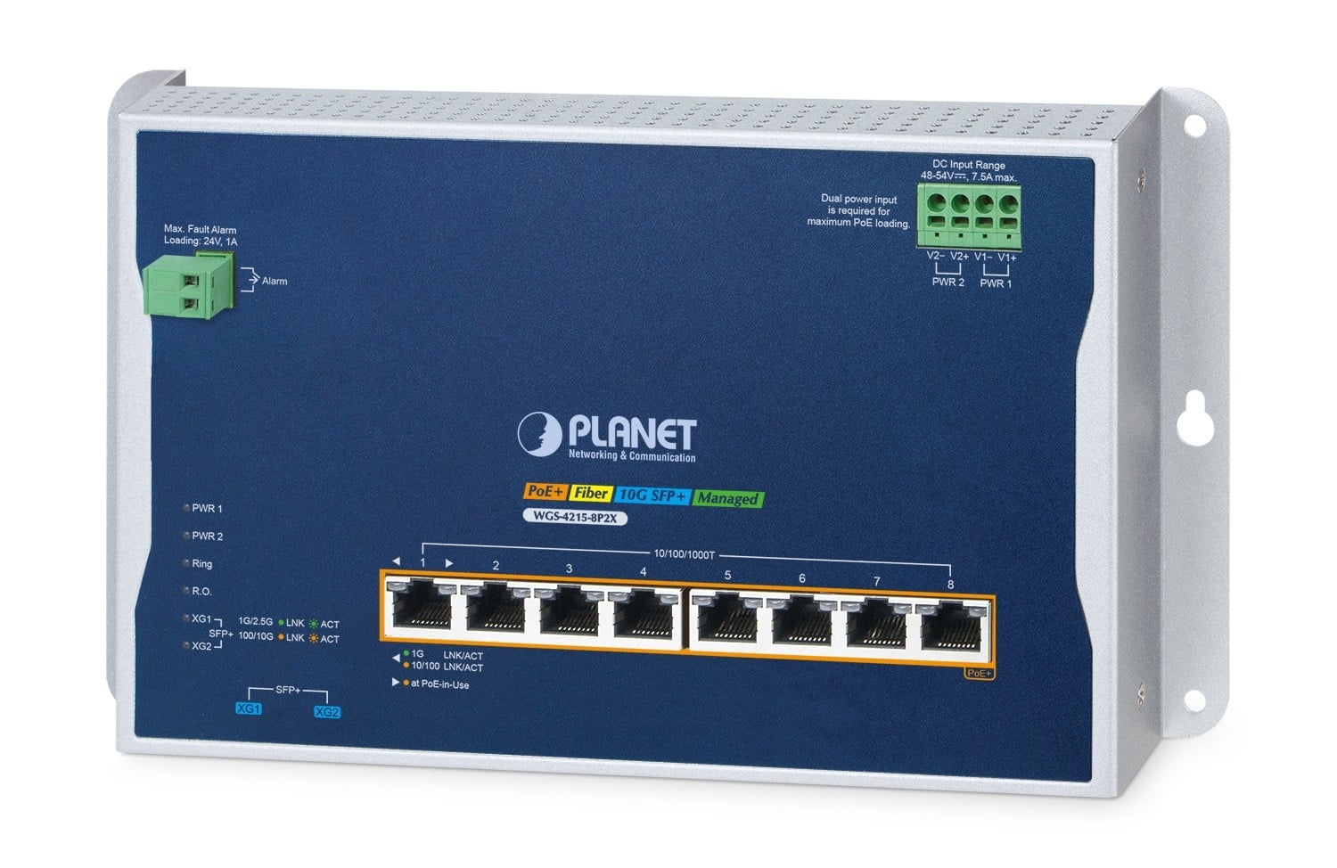 PLANET PLANET Industrial 8-Port Wall-mount Switch WGS-4215-8P2X Gestito L2+ Gigabit Ethernet (10/100/1000) Supporto Power over Ethernet (PoE) Blu, Metallico - RETI | TecnoCARE.net Sabaudia, Latina, Terracina, San Felice Circeo e Pontinia
