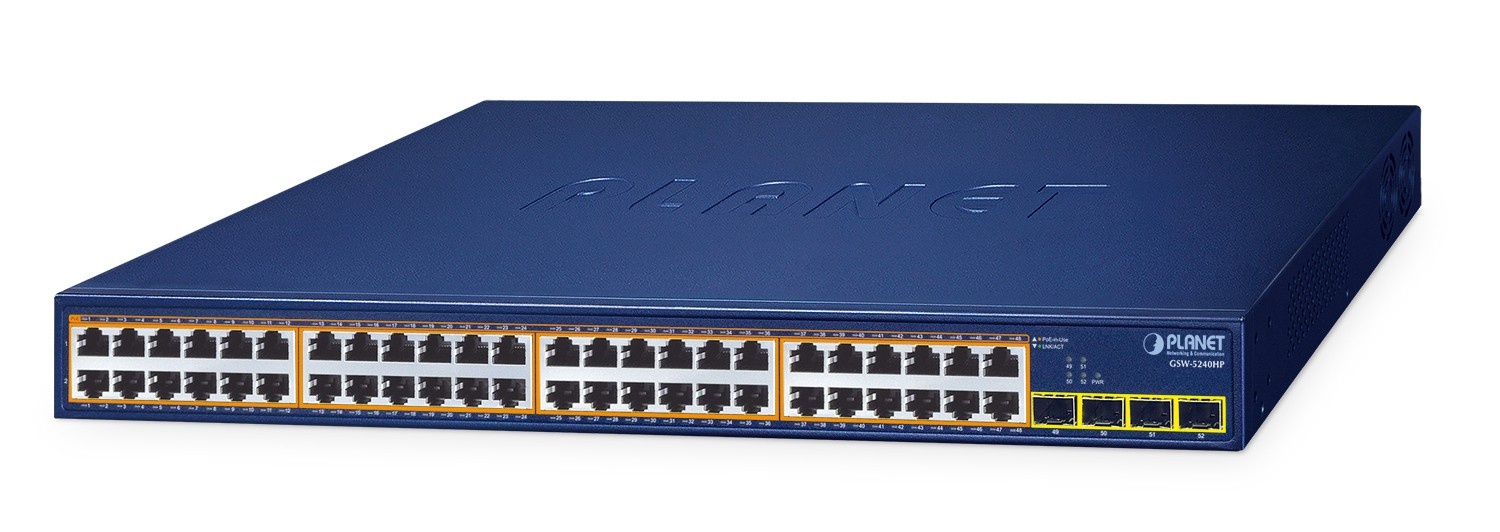 PLANET PLANET 48-Port 10/100/1000T 802.3at GSW-5240HP Non gestito Gigabit Ethernet (10/100/1000) Supporto Power over Ethernet (PoE) 1U Blu - RETI | TecnoCARE.net Sabaudia, Latina, Terracina, San Felice Circeo e Pontinia