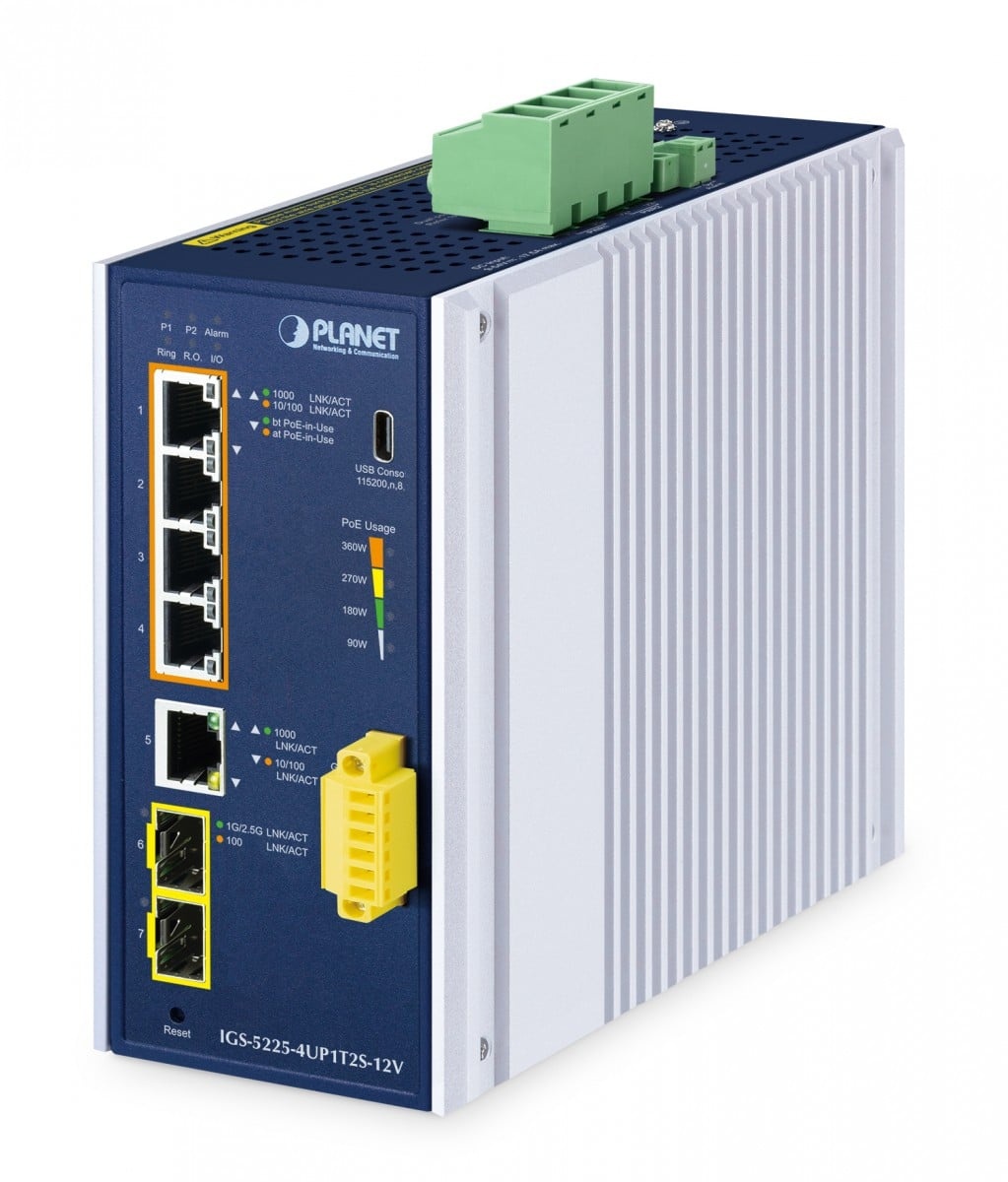 PLANET PLANET Industrial L2+ 4-Port 10/100/1000T 802.3bt PoE + 1-Port 10/100/1000T + 2-Port 1G/2.5G SFP Managed Ethernet Switch w/12V Booster Gestito L2+ Gigabit Ether - RETI | TecnoCARE.net Sabaudia, Latina, Terracina, San Felice Circeo e Pontinia