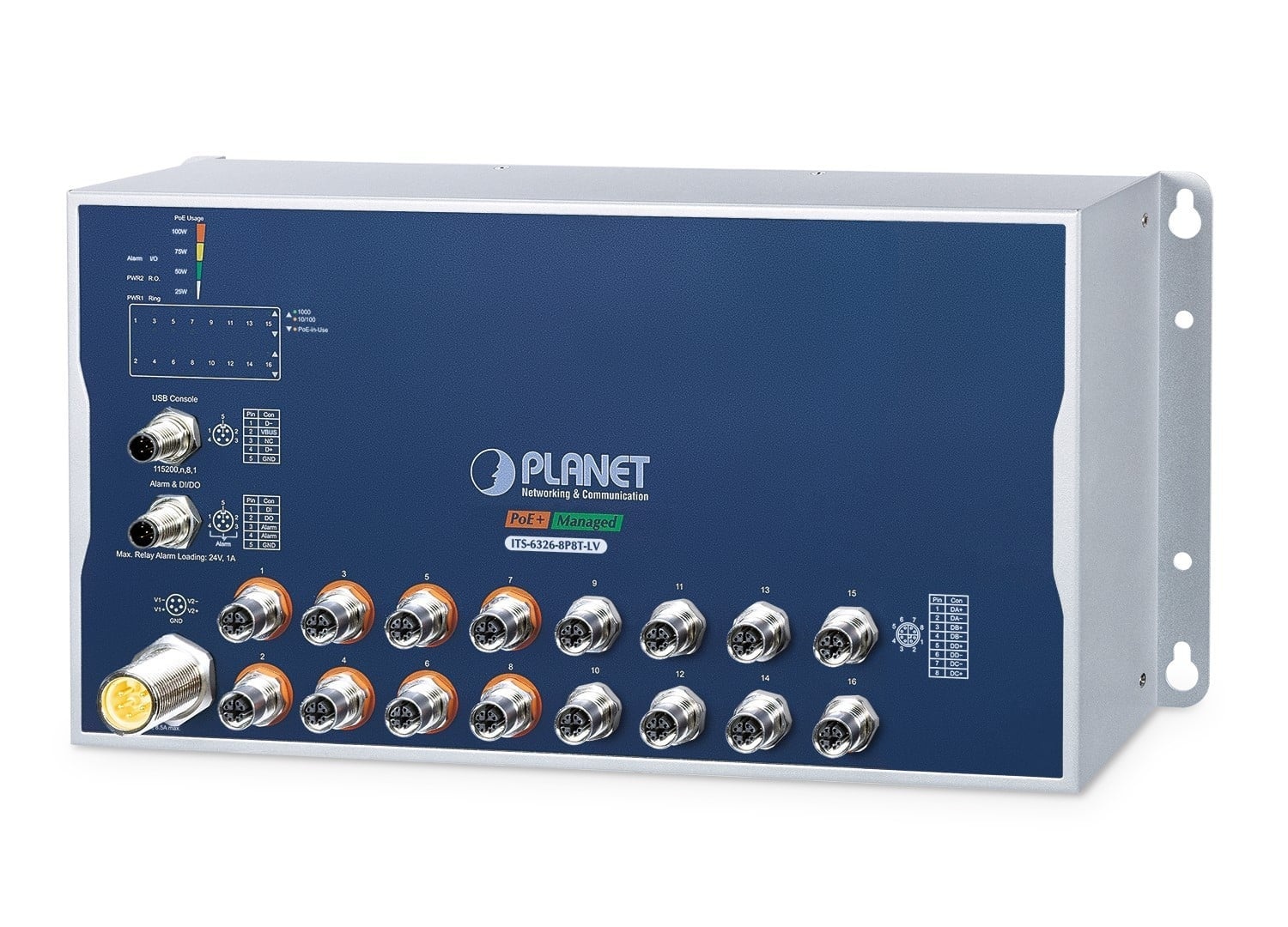 PLANET PLANET ITS-6326-8P8T-LV switch di rete Gestito L3 Supporto Power over Ethernet (PoE) Alluminio, Blu - RETI | TecnoCARE.net Sabaudia, Latina, Terracina, San Felice Circeo e Pontinia