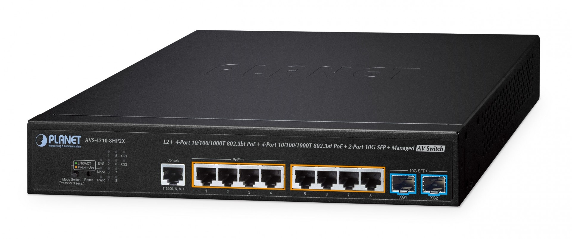 PLANET PLANET L2+ 4-Port 10/100/1000T 802.3bt PoE + 4-Port 10/100/1000T 802.3at PoE + 2-Port 10G SFP+ Managed AV Switch Gestito L2+ Supporto Power over Ethernet (PoE) - RETI | TecnoCARE.net Sabaudia, Latina, Terracina, San Felice Circeo e Pontinia