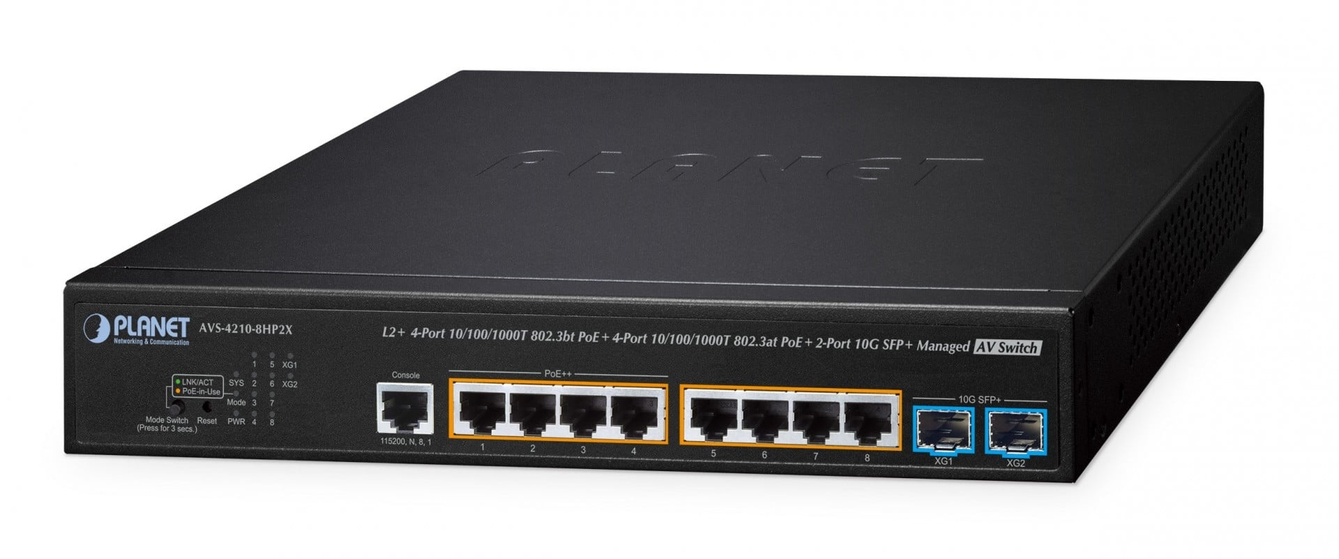 PLANET PLANET L2+ 4-Port 10/100/1000T 802.3bt PoE + 4-Port 10/100/1000T 802.3at PoE + 2-Port 10G SFP+ Managed AV Switch Gestito L2+ Supporto Power over Ethernet (PoE) - RETI | TecnoCARE.net Sabaudia, Latina, Terracina, San Felice Circeo e Pontinia