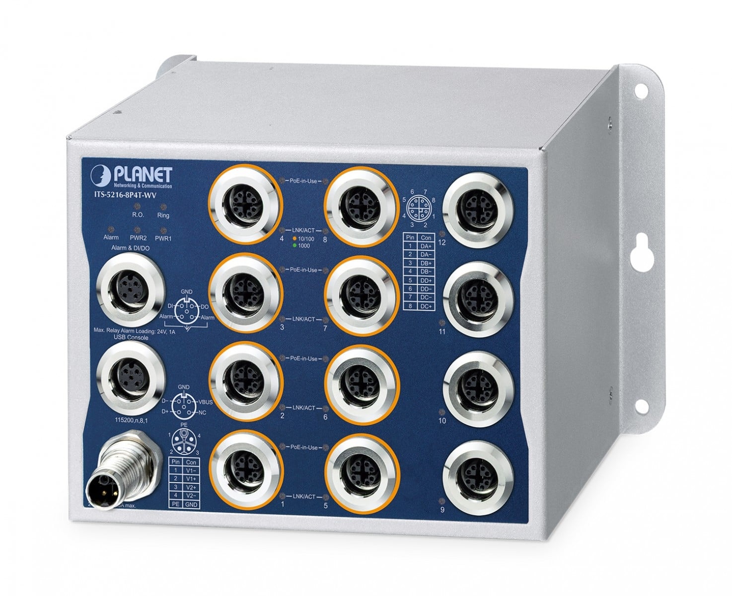 PLANET PLANET IP50 Industrial L2+ 8-Port 10/100/1000T 802.3at PoE M12 + 4-Port 10/100/1000T M12 Managed Ethernet Switch Gestito L2+ Blu, Metallico - RETI | TecnoCARE.net Sabaudia, Latina, Terracina, San Felice Circeo e Pontinia