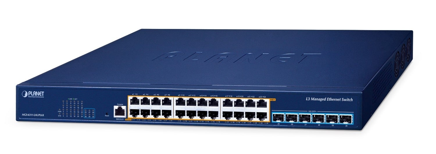 PLANET PLANET Layer 3, 24-Port 2.5GBASE-T 95W 802.3bt PoE + 6-Port 10GBASE-X SFP+ Managed Ethernet Switch Gestito L3 2.5G Ethernet (100/1000/2500) Supporto Power over - RETI | TecnoCARE.net Sabaudia, Latina, Terracina, San Felice Circeo e Pontinia