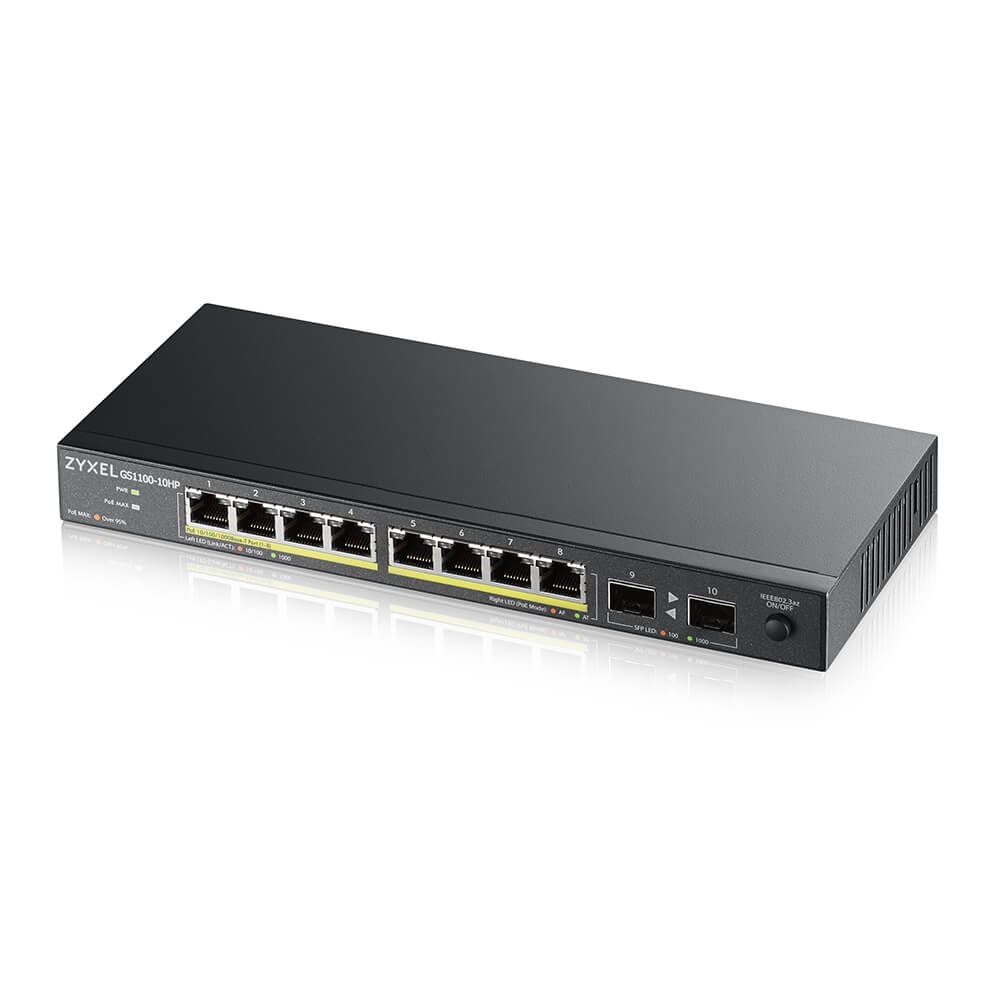 ZYXEL Zyxel GS1100-10HP v2 Non gestito Gigabit Ethernet (10/100/1000) Supporto Power over Ethernet (PoE) Nero - RETI | TecnoCARE.net Sabaudia, Latina, Terracina, San Felice Circeo e Pontinia