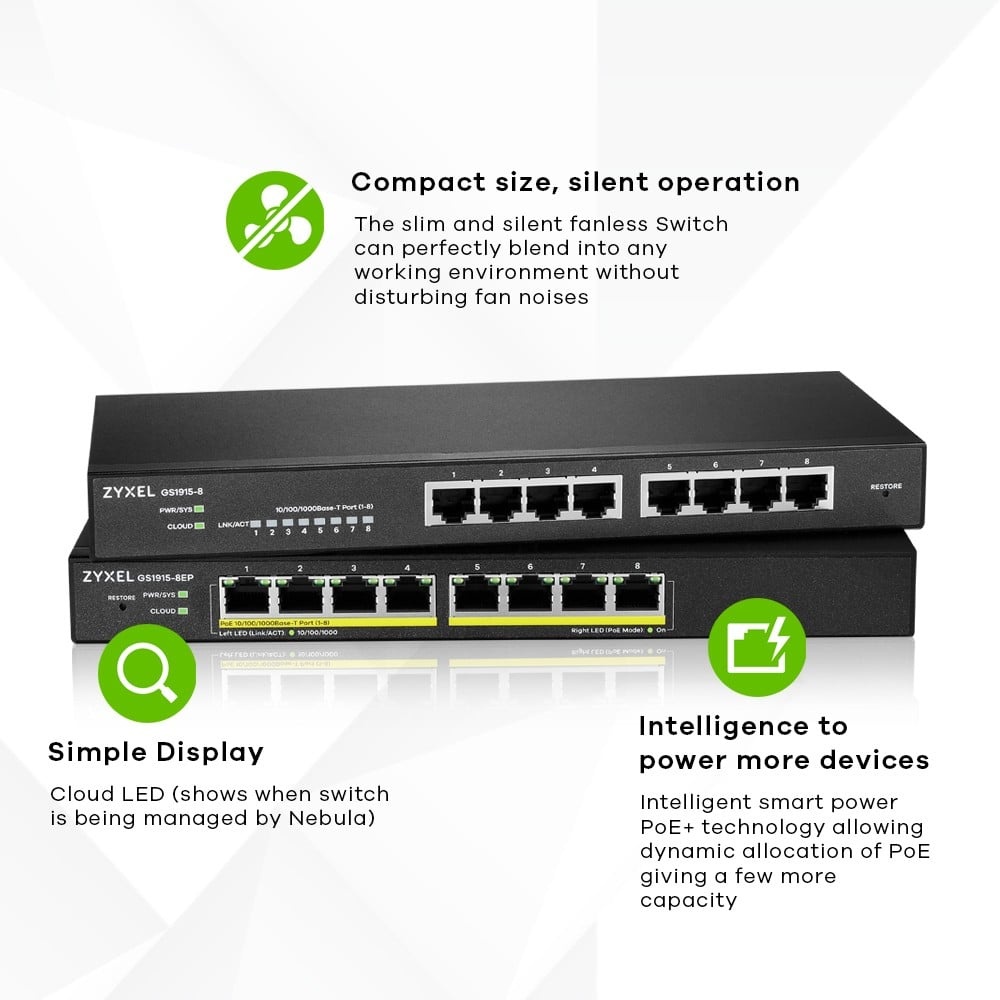 ZYXEL Zyxel GS1915-8EP Gestito L2 Gigabit Ethernet (10/100/1000) Supporto Power over Ethernet (PoE) Nero - RETI | TecnoCARE.net Sabaudia, Latina, Terracina, San Felice Circeo e Pontinia