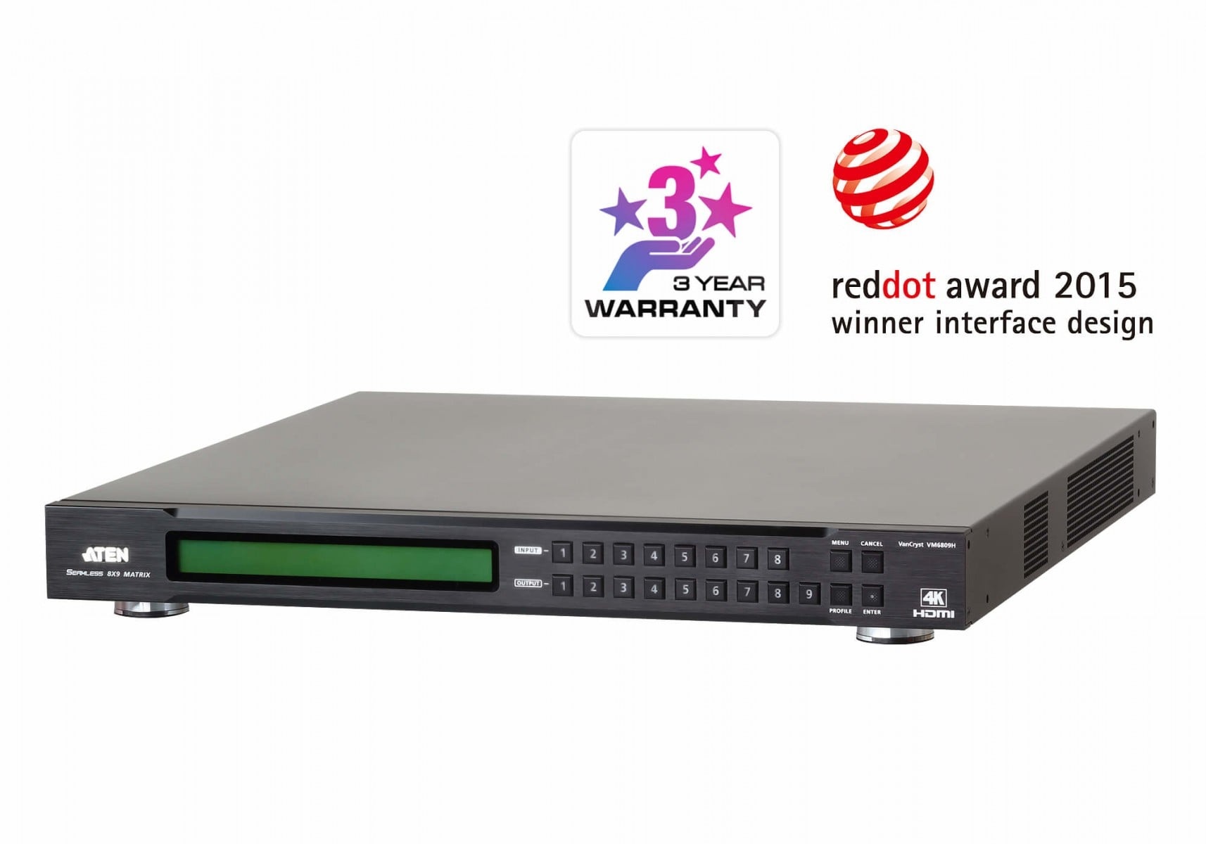 ATEN ATEN VM6809H-AT-G interruttore a matrice Commutatore a matrice scalare Display incorporato 79,5 W - ELABORAZIONI E DISTRIBUZIONI DEL SEGNALE | TecnoCARE.net Sabaudia, Latina, Terracina, San Felice Circeo e Pontinia