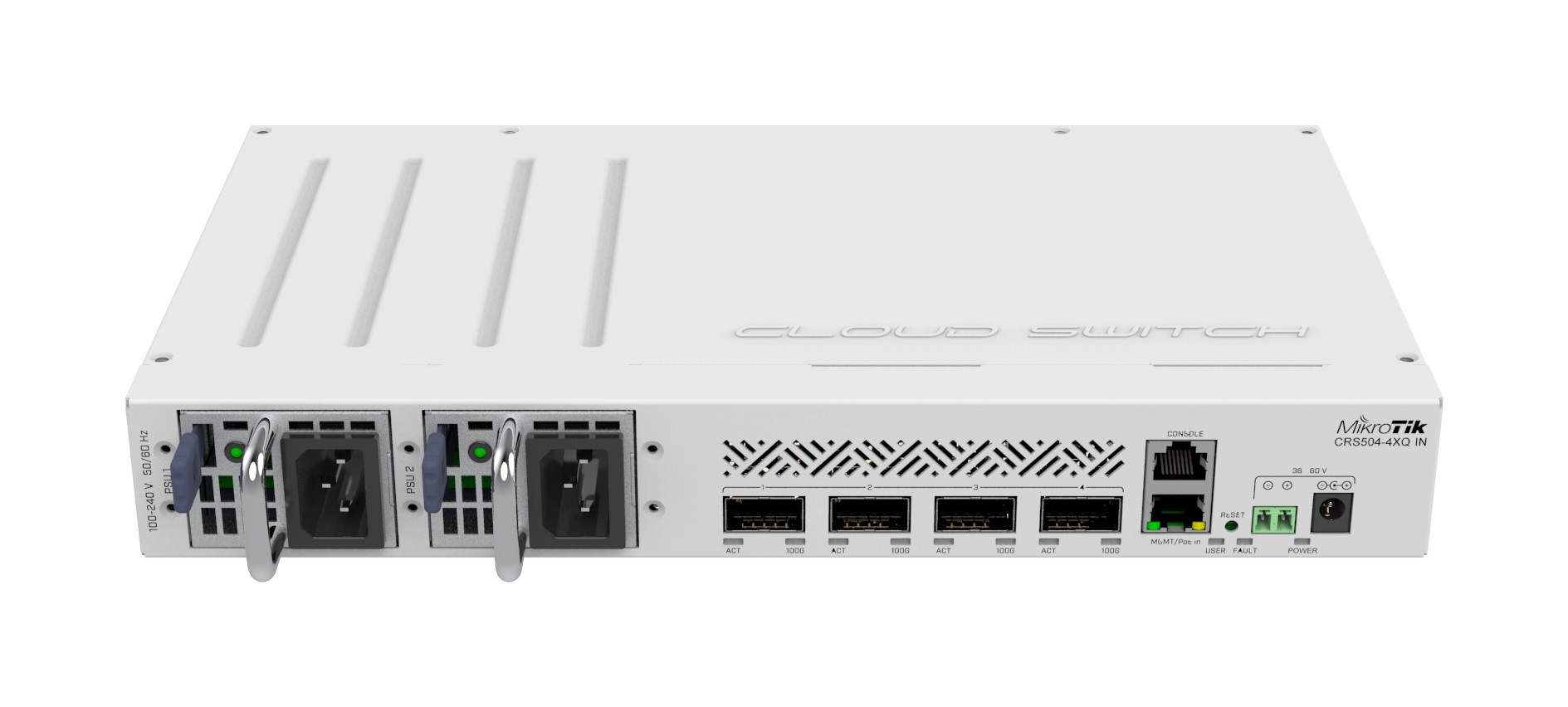 MIKROTIK MikroTik Cloud Router Switch 504-4XQ-IN, 4x 100G QSFP, 16x 25G Ports, PoE, RouterOS L5 - RETI | TecnoCARE.net Sabaudia, Latina, Terracina, San Felice Circeo e Pontinia