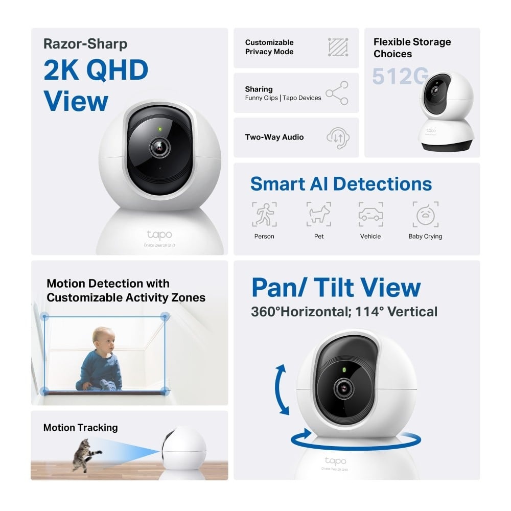 TP-LINK TP-Link Tapo C220 Sferico Telecamera di sicurezza IP Interno 2560 x 1440 Pixel Scrivania - SISTEMI DI SORVEGLIANZA | TecnoCARE.net Sabaudia, Latina, Terracina, San Felice Circeo e Pontinia