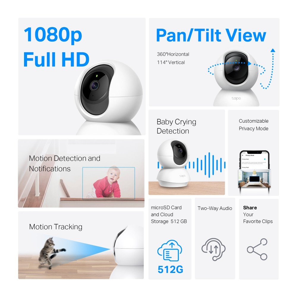 TP-LINK TP-Link Tapo C200P2 Sferico Telecamera di sicurezza IP Interno 1920 x 1080 Pixel Scrivania - SISTEMI DI SORVEGLIANZA | TecnoCARE.net Sabaudia, Latina, Terracina, San Felice Circeo e Pontinia