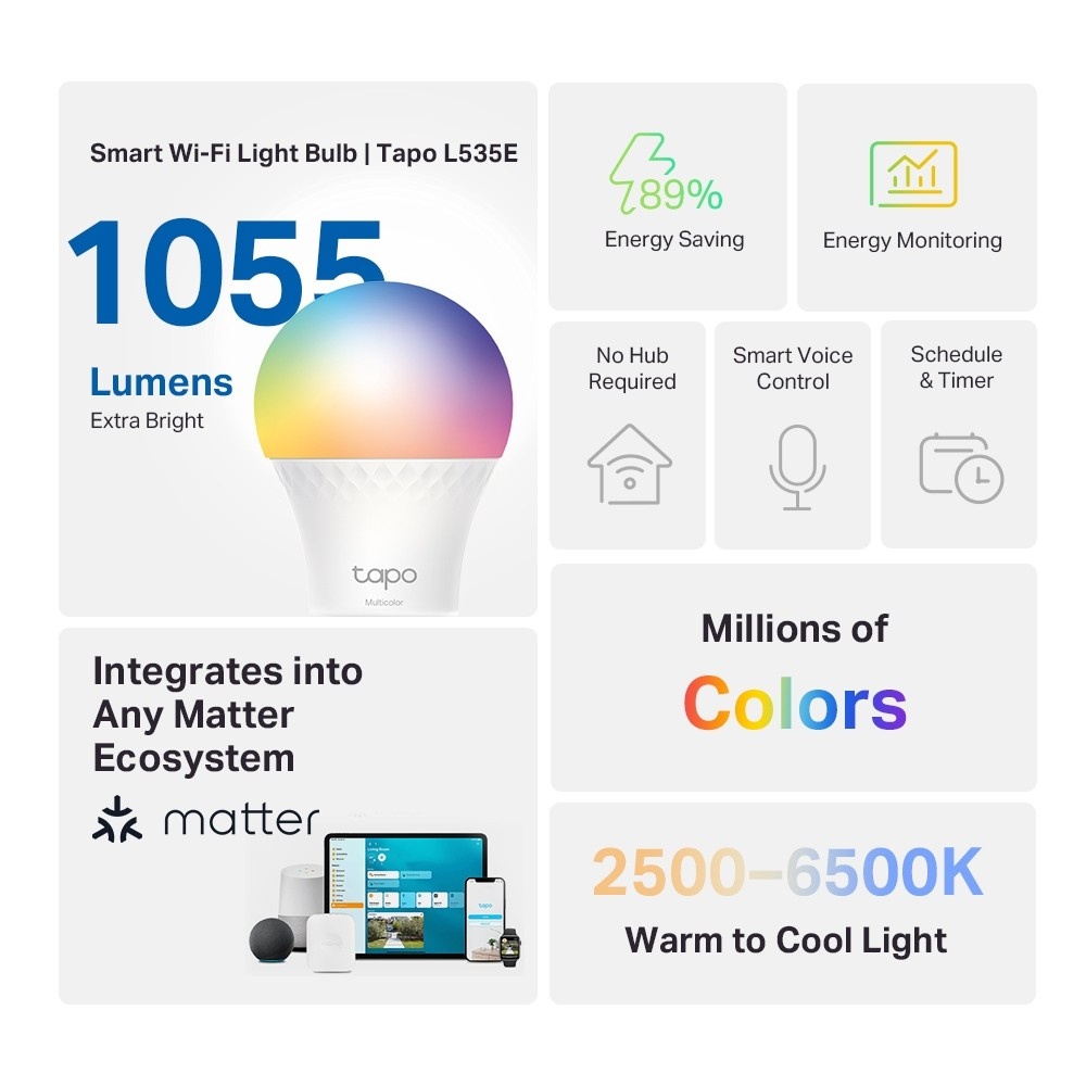 TP-LINK TP-Link Tapo L535E Lampadina intelligente Wi-Fi/Bluetooth - ACCESSORI PER APPARECCHIATURE DI TELECOMUNICAZIONE | TecnoCARE.net Sabaudia, Latina, Terracina, San Felice Circeo e Pontinia