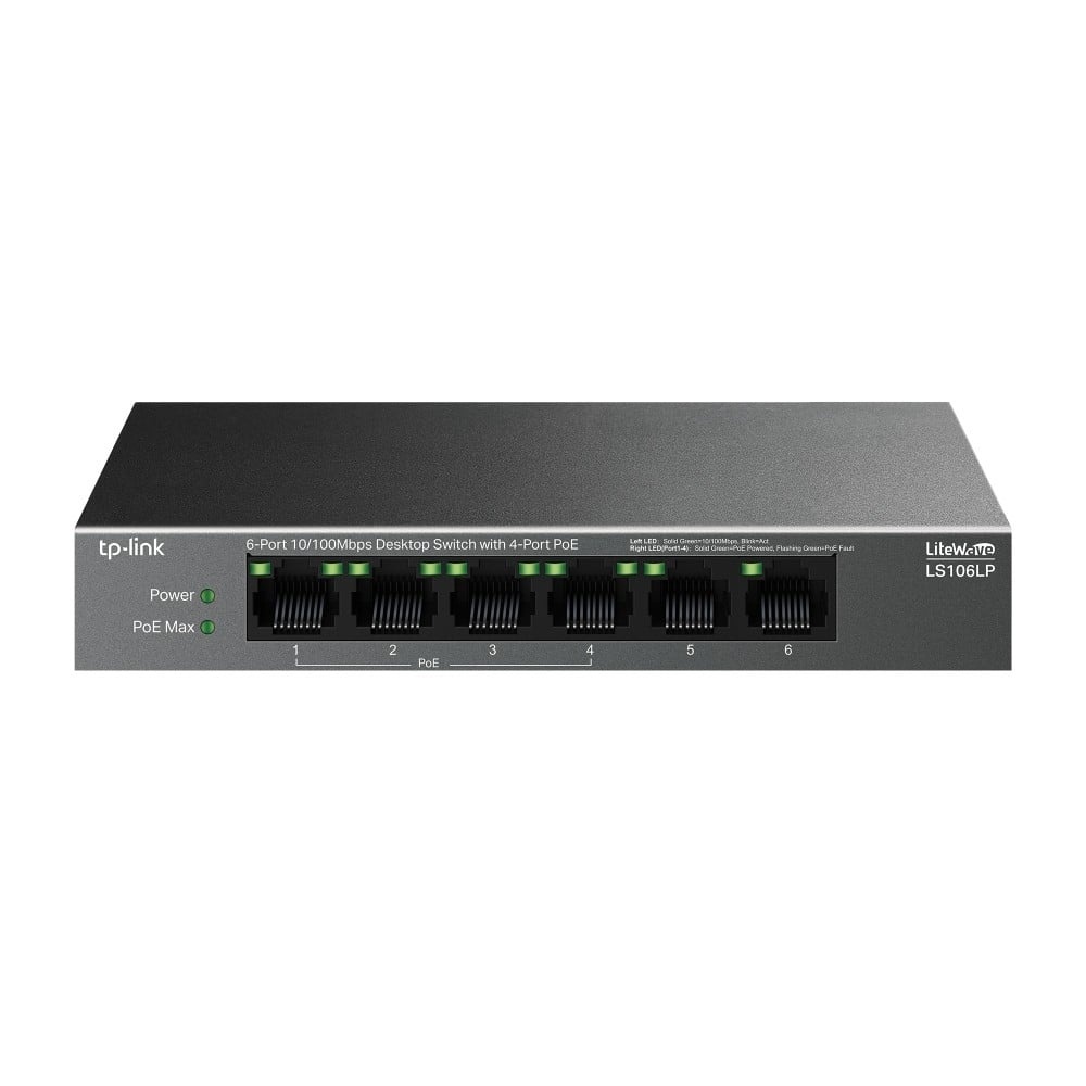 TP-LINK TP-Link LiteWave LS106LP switch di rete Non gestito Fast Ethernet (10/100) Supporto Power over Ethernet (PoE) Nero - RETI | TecnoCARE.net Sabaudia, Latina, Terracina, San Felice Circeo e Pontinia