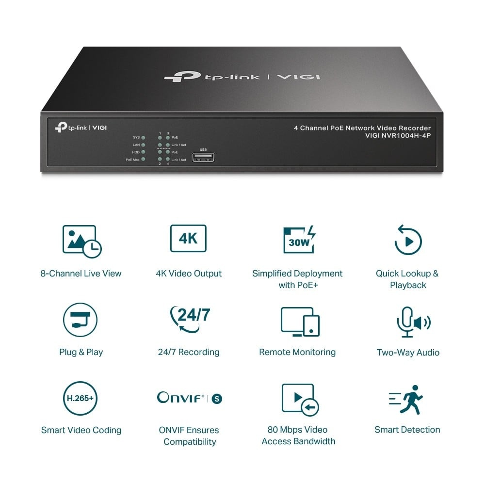 TP-LINK TP-Link VIGI NVR1004H-4P Videoregistratore di rete (NVR) Nero - SISTEMI DI SORVEGLIANZA | TecnoCARE.net Sabaudia, Latina, Terracina, San Felice Circeo e Pontinia