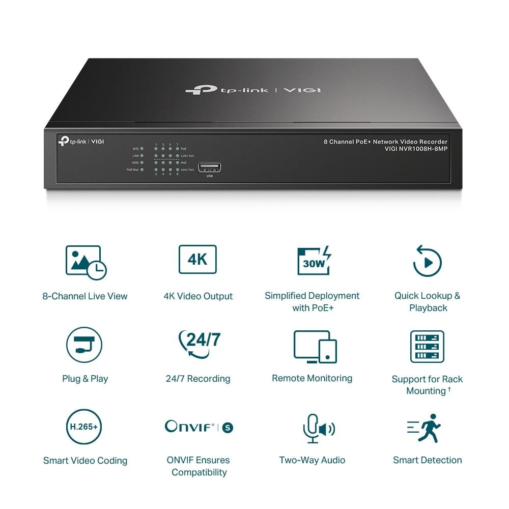 TP-LINK TP-Link VIGI NVR1008H-8MP Videoregistratore di rete (NVR) Nero - SISTEMI DI SORVEGLIANZA | TecnoCARE.net Sabaudia, Latina, Terracina, San Felice Circeo e Pontinia