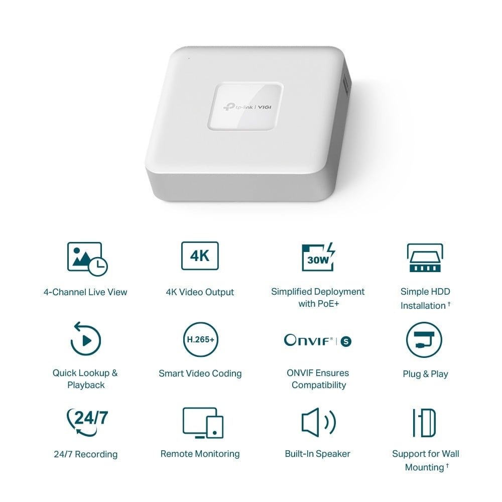 TP-LINK TP-Link VIGI NVR1104H-4P Bianco - SISTEMI DI SORVEGLIANZA | TecnoCARE.net Sabaudia, Latina, Terracina, San Felice Circeo e Pontinia