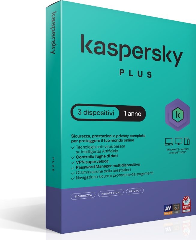 KASPERSKY KASPERSKY PLUS 3DEV 1Y SUPERSLIMBOX IT - ANTIVIRUS | TecnoCARE.net Sabaudia, Latina, Terracina, San Felice Circeo e Pontinia