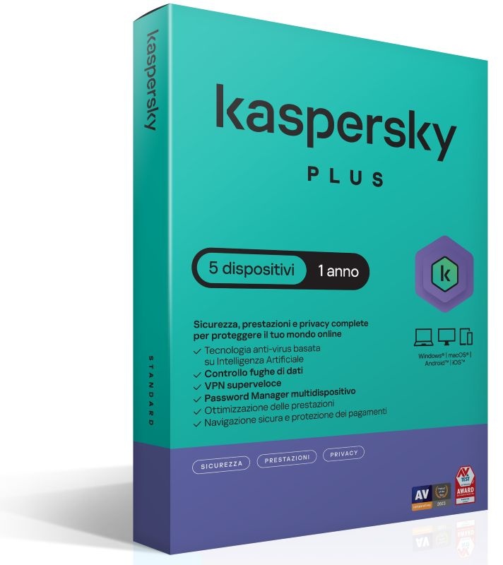 KASPERSKY KASPERSKY PLUS 5DEV 1Y SUPERSLIMBOX IT - ANTIVIRUS | TecnoCARE.net Sabaudia, Latina, Terracina, San Felice Circeo e Pontinia