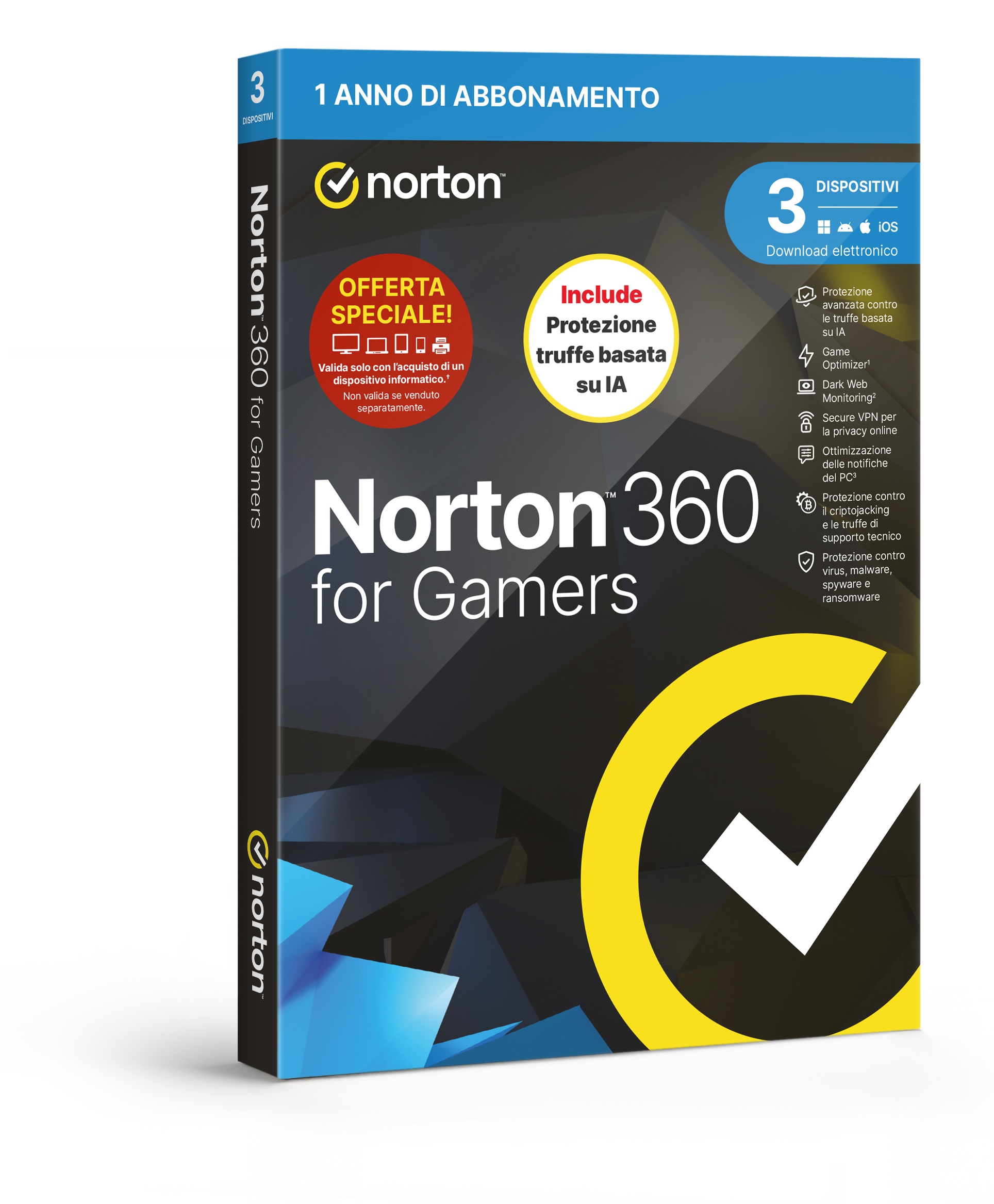 SYMANTEC NORTON 360 FOR GAMERS 2026-ANTITRUFFA- ATTACH - 3 DISPOSITIVI 12 MESI 50GB - IT BOX - ANTIVIRUS | TecnoCARE.net Sabaudia, Latina, Terracina, San Felice Circeo e Pontinia