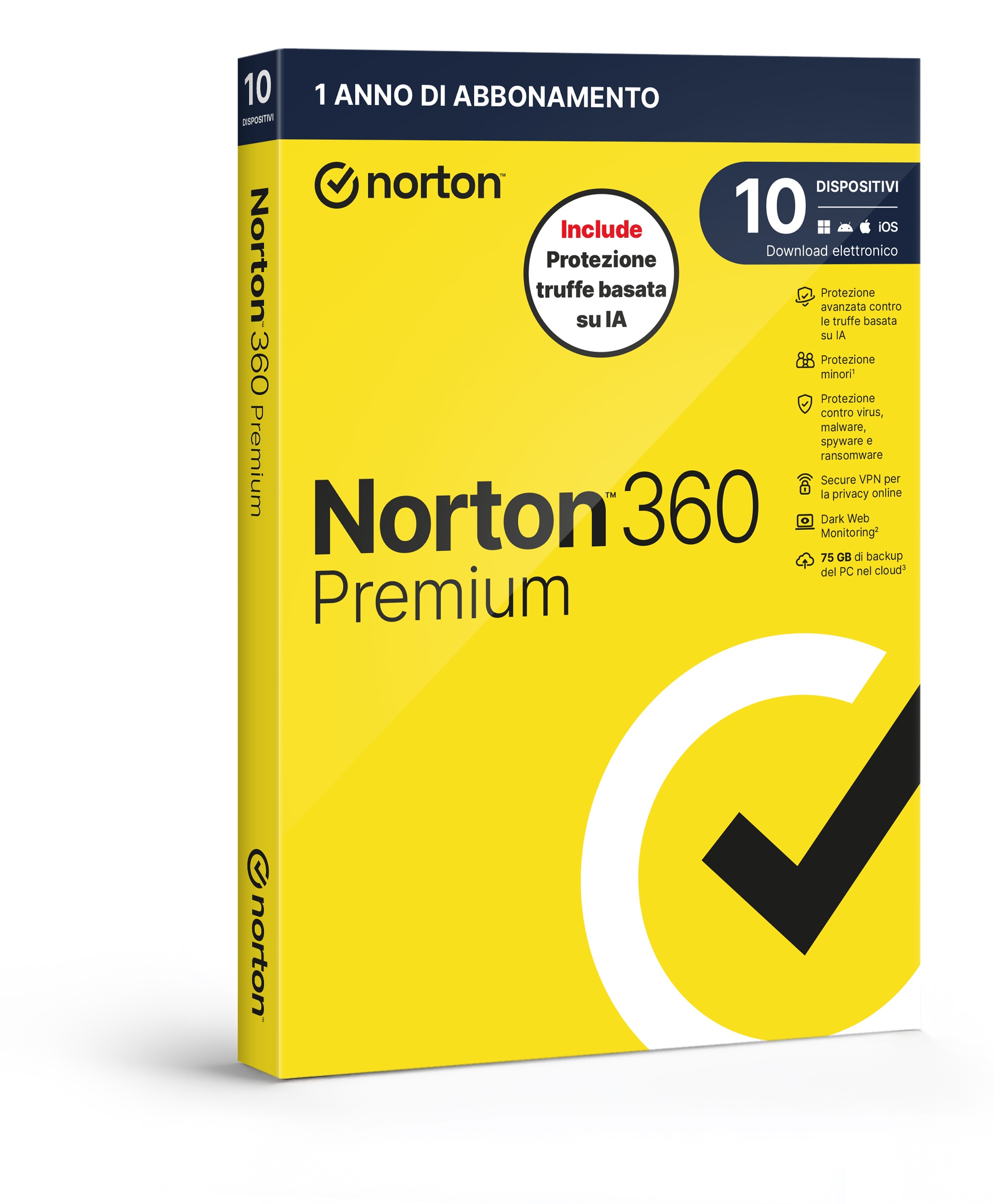 SYMANTEC NORTON 360 PREMIUM 2026 - ANTITRUFFA-10 DISPOSITIVI 12 MESI 75GB - IT BOX - ANTIVIRUS | TecnoCARE.net Sabaudia, Latina, Terracina, San Felice Circeo e Pontinia