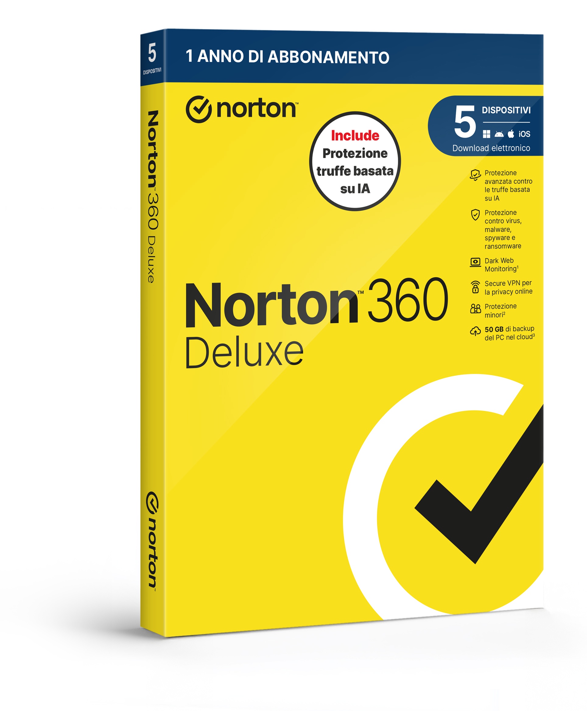 SYMANTEC NORTON 360 DELUXE 2026 -ANTITRUFFA- 5 DISPOSITIVI 12 MESI 50GB - IT BOX - ANTIVIRUS | TecnoCARE.net Sabaudia, Latina, Terracina, San Felice Circeo e Pontinia