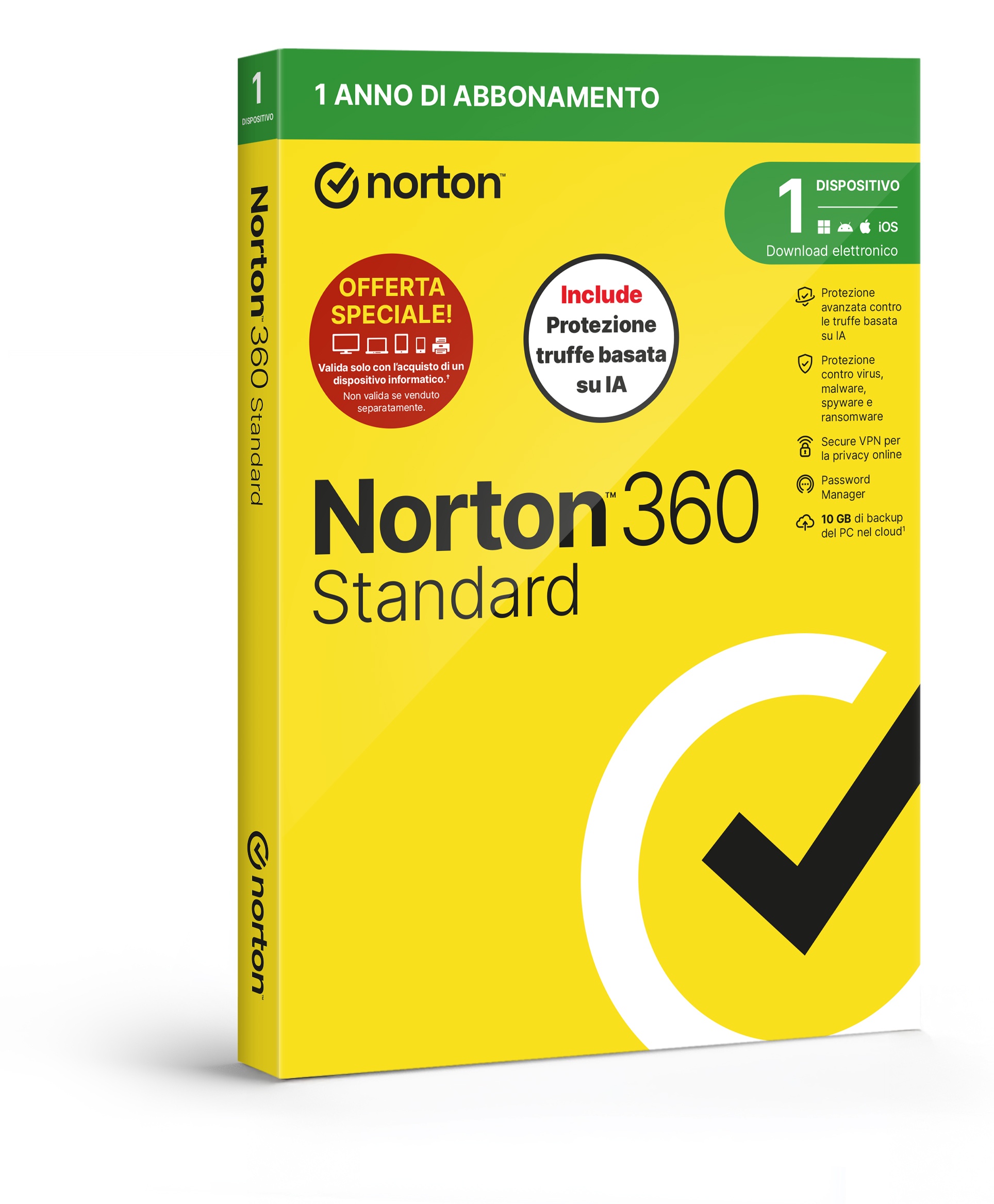 SYMANTEC NORTON 360 STANDARD 2026 - ANTITRUFFA- ATTACH 1 DISPOSITIVO 12 MESI 10GB - IT BOX - ANTIVIRUS | TecnoCARE.net Sabaudia, Latina, Terracina, San Felice Circeo e Pontinia