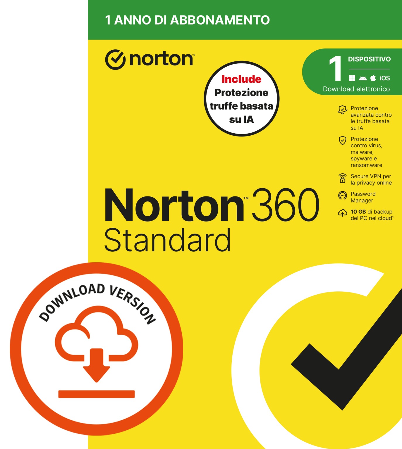 SYMANTEC NORTON 360 STANDARD 2026 - ANTITRUFFA- 1 DISPOSITIVO 12 MESI 10GB - IT ESD - ANTIVIRUS | TecnoCARE.net Sabaudia, Latina, Terracina, San Felice Circeo e Pontinia