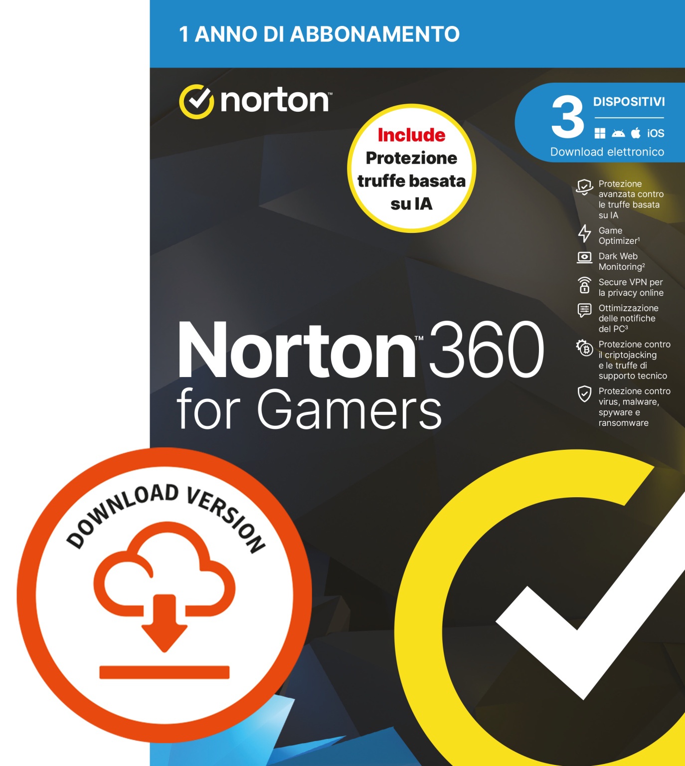 SYMANTEC NORTON 360 FOR GAMERS 2026 -ANTITRUFFA- 3 DISPOSITIVI 12 MESI 50GB - IT ESD - ANTIVIRUS | TecnoCARE.net Sabaudia, Latina, Terracina, San Felice Circeo e Pontinia