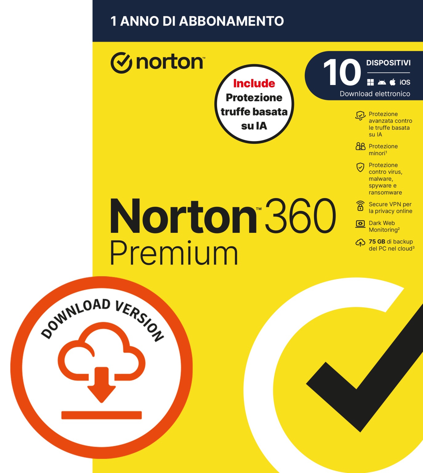 SYMANTEC NORTON 360 PREMIUM 2026 - ANTITRUFFA-10 DISPOSITIVI 12 MESI 75GB - IT ESD - ANTIVIRUS | TecnoCARE.net Sabaudia, Latina, Terracina, San Felice Circeo e Pontinia