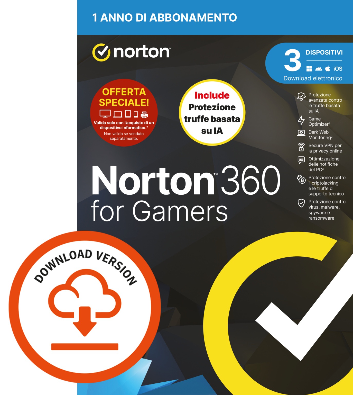 SYMANTEC NORTON 360 FOR GAMERS 2026-ANTITRUFFA- ATTACH - 3 DISPOSITIVI 12 MESI 50GB - IT ESD - ANTIVIRUS | TecnoCARE.net Sabaudia, Latina, Terracina, San Felice Circeo e Pontinia