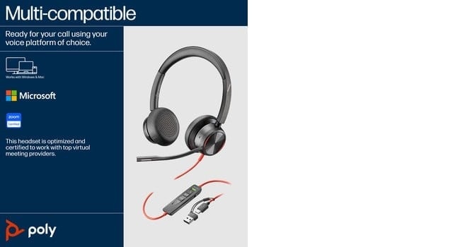 HP POLY HP Poly Blackwire 8225 Stereo USB-C Headset +USB-C/A Adapter Auricolare Cablato A Padiglione Ufficio USB tipo-C Nero - AUDIO E CUFFIE PORTATILI | TecnoCARE.net Sabaudia, Latina, Terracina, San Felice Circeo e Pontinia