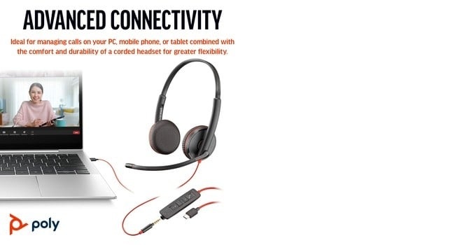 HP POLY HP Poly Blackwire 3225 Stereo USB-C Headset +3.5mm Plug +USB-C/A Adapter (Bulk) Auricolare Cablato A Padiglione Ufficio USB tipo-C Nero - AUDIO E CUFFIE PORTATILI | TecnoCARE.net Sabaudia, Latina, Terracina, San Felice Circeo e Pontinia