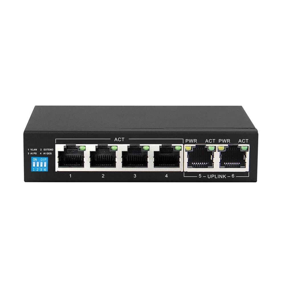 EXTRALINK Extralink KRIOS | Switch PoE | 4x Gigabit PoE/PoE+, 2x RJ45 Uplink Gigabit, 60W - RETI | TecnoCARE.net Sabaudia, Latina, Terracina, San Felice Circeo e Pontinia