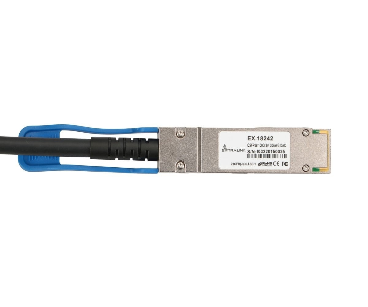 EXTRALINK Extralink QSFP28 DAC | Cavo QSFP28 | DAC, 100G, 3m, 30AWG Passive - RETI | TecnoCARE.net Sabaudia, Latina, Terracina, San Felice Circeo e Pontinia