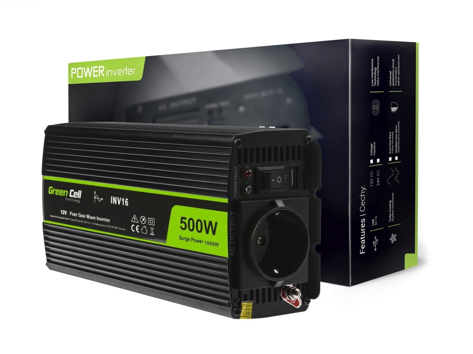 GREEN CELL Green Cell INV16 adattatore e invertitore Auto 500 W Nero - BATTERIE E ALIMENTATORI | TecnoCARE.net Sabaudia, Latina, Terracina, San Felice Circeo e Pontinia