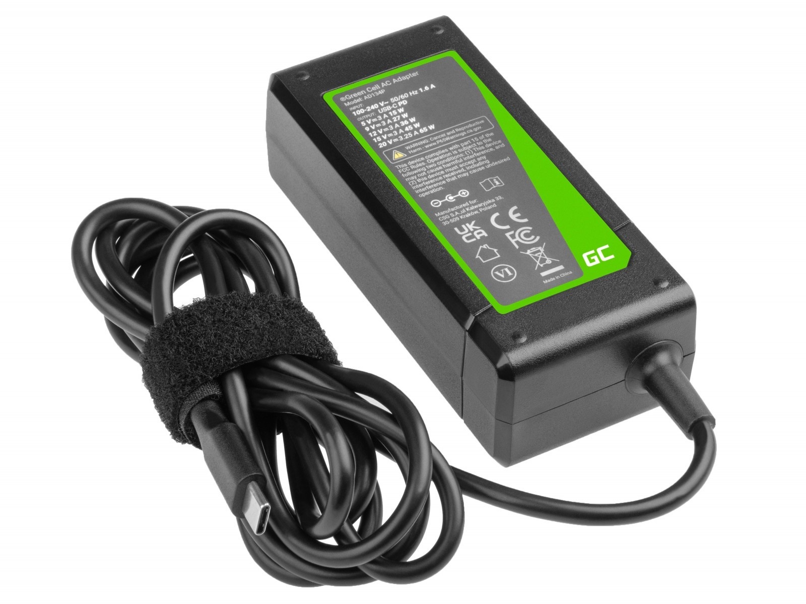 GREEN CELL Green Cell AD134P Alimentatore USB-C 65W per laptop, tablet, telefoni - BATTERIE E ALIMENTATORI | TecnoCARE.net Sabaudia, Latina, Terracina, San Felice Circeo e Pontinia