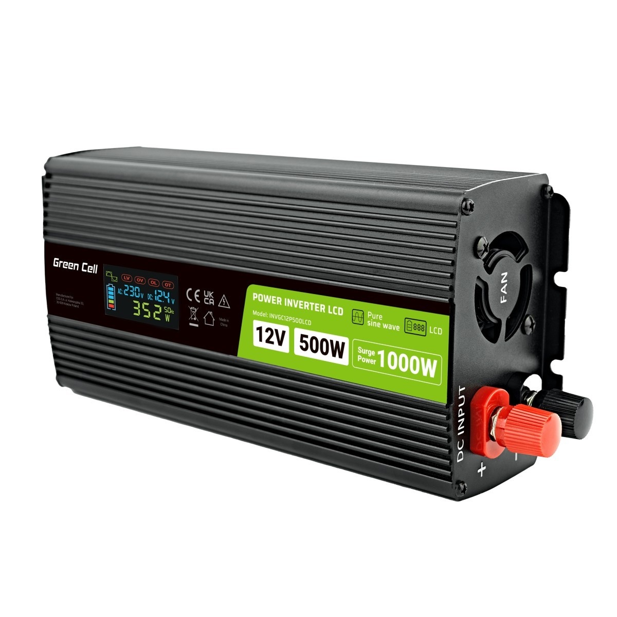 GREEN CELL Green Cell Przetwornica napicia PowerInverter LCD 12 V 500W/1000W Przetwornica samochodowa z wywietlaczem - czysty sinus adattatore e invertitore Auto Nero - BATTERIE E ALIMENTATORI | TecnoCARE.net Sabaudia, Latina, Terracina, San Felice Circeo e Pontinia