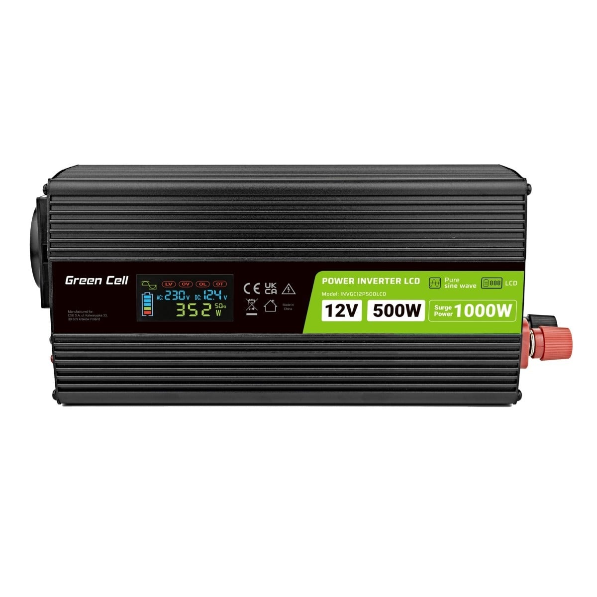 GREEN CELL Green Cell Przetwornica napicia PowerInverter LCD 12 V 500W/1000W Przetwornica samochodowa z wywietlaczem - czysty sinus adattatore e invertitore Auto Nero - BATTERIE E ALIMENTATORI | TecnoCARE.net Sabaudia, Latina, Terracina, San Felice Circeo e Pontinia