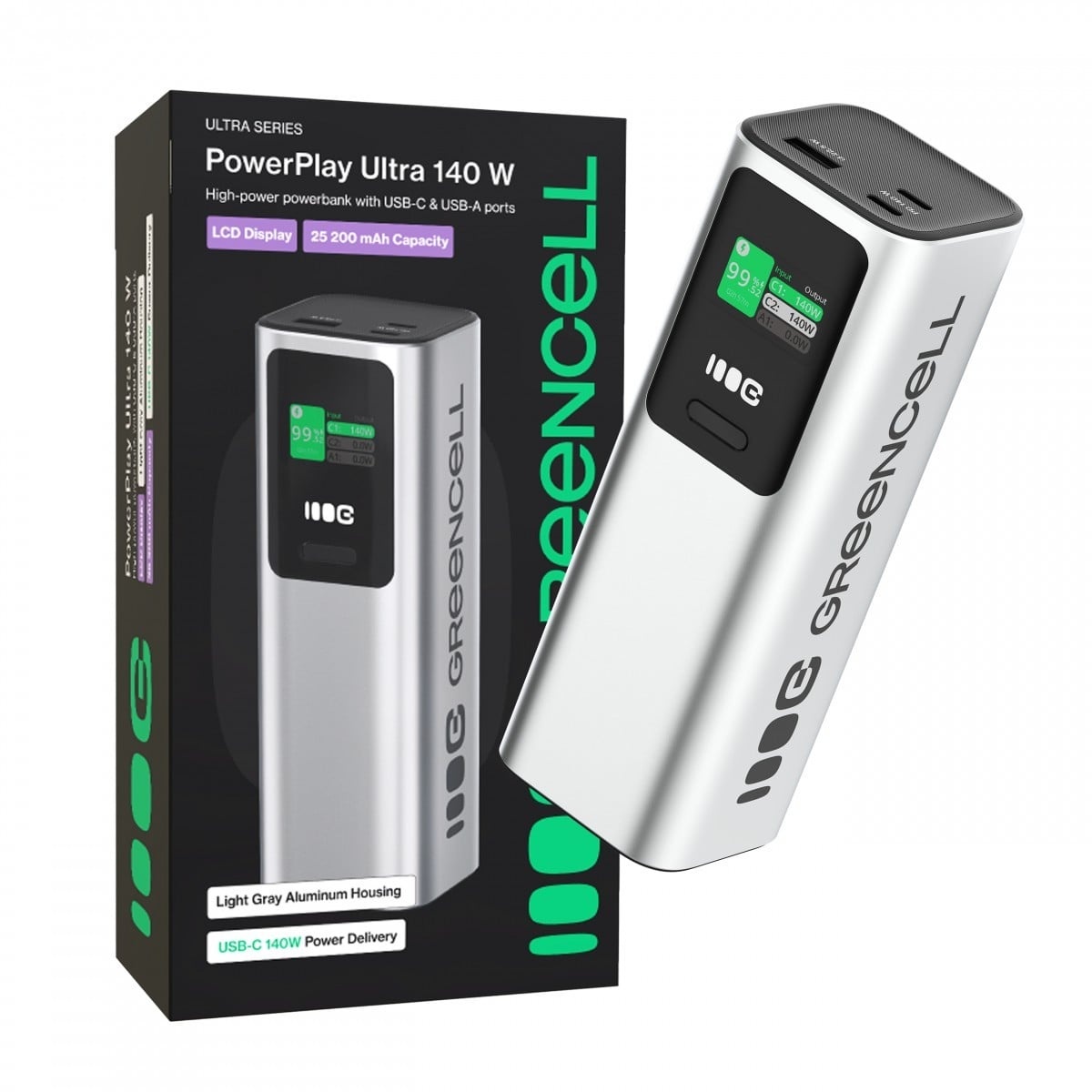 GREEN CELL Green Cell PowerPlay Ultra Powerbank 25200mAh 140W PD USB C con Ricarica Veloce per Laptop, MacBook, iPhone 16 15 14 Pro Max - BATTERIE E ALIMENTATORI | TecnoCARE.net Sabaudia, Latina, Terracina, San Felice Circeo e Pontinia