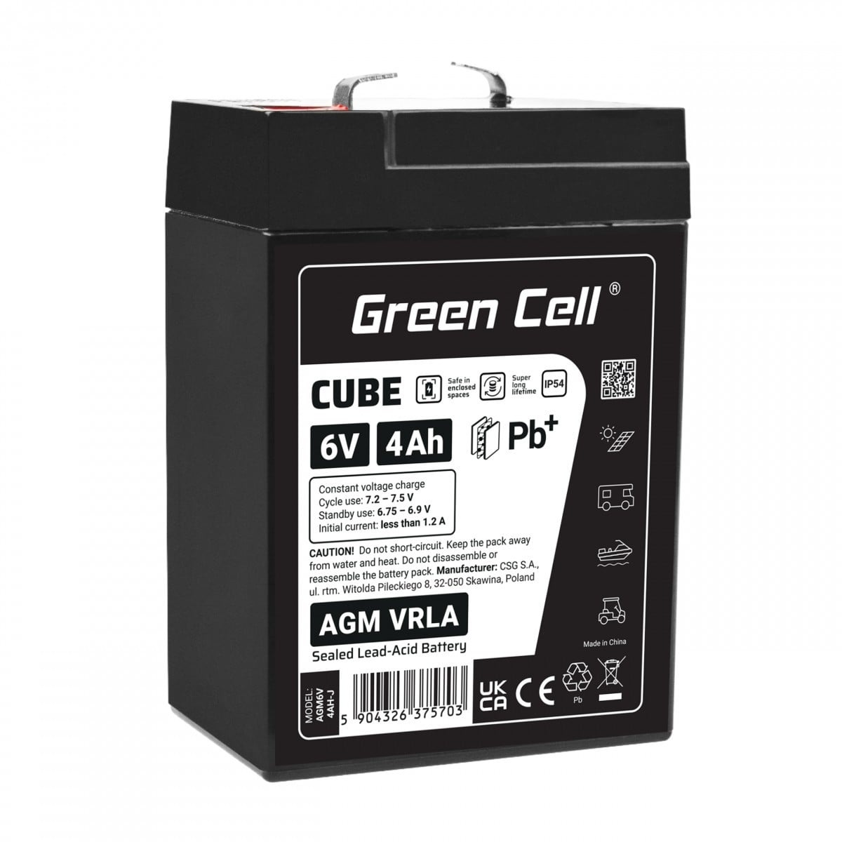 GREEN CELL Green Cell Cube AGM VRLA IP54 6V 4Ah batteria senza manutenzione per sistemi di allerta, registratori di cassa, giocattoli - BATTERIE E ALIMENTATORI | TecnoCARE.net Sabaudia, Latina, Terracina, San Felice Circeo e Pontinia