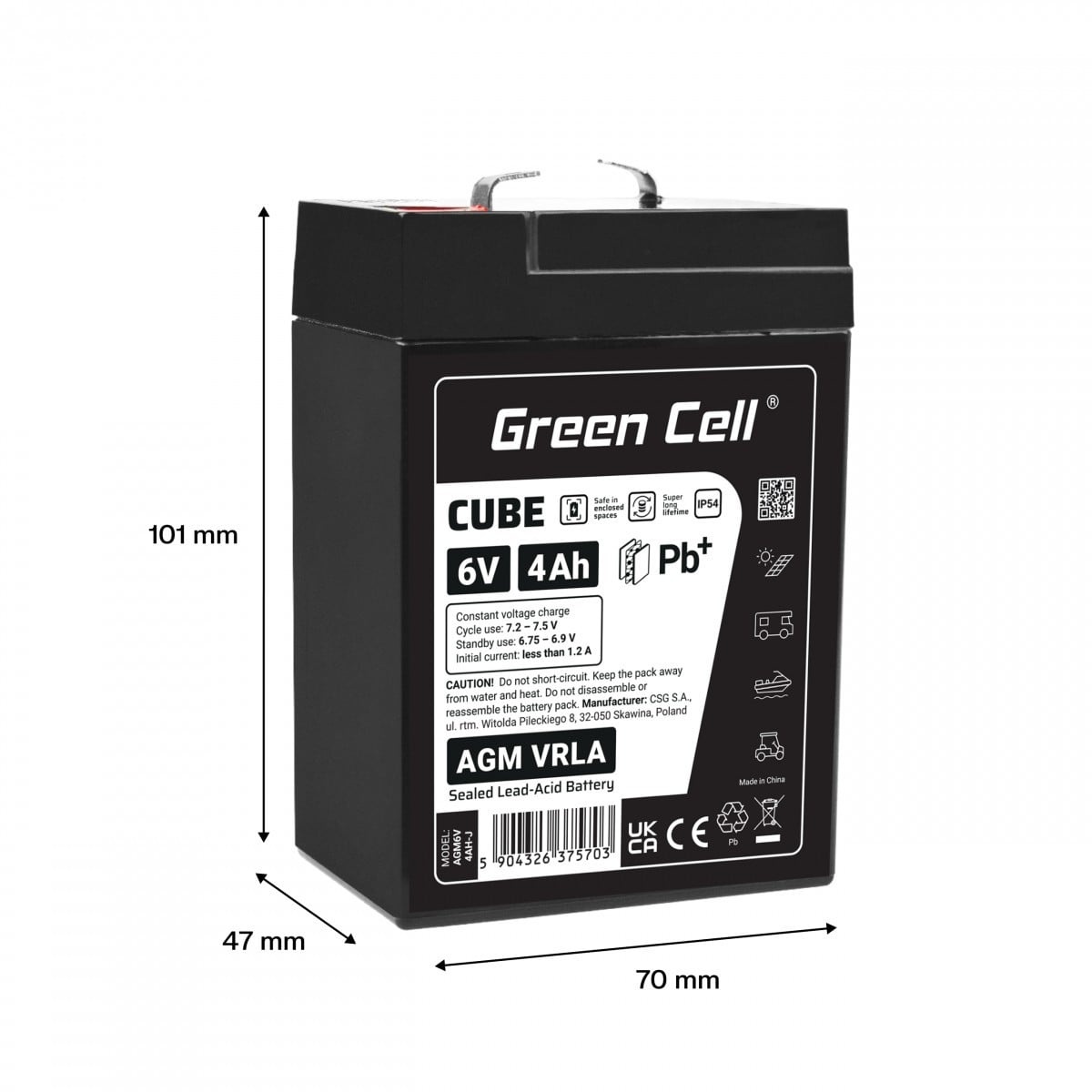 GREEN CELL Green Cell Cube AGM VRLA IP54 6V 4Ah batteria senza manutenzione per sistemi di allerta, registratori di cassa, giocattoli - BATTERIE E ALIMENTATORI | TecnoCARE.net Sabaudia, Latina, Terracina, San Felice Circeo e Pontinia