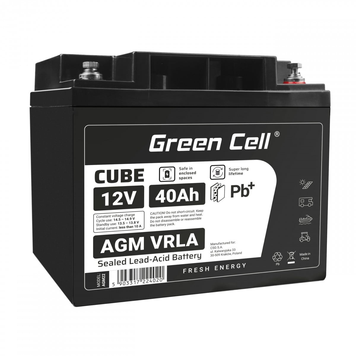 GREEN CELL Green Cell Cube AGM VRLA IP54 12V 40Ah batteria senza manutenzione per tosaerba, scooter, barche e sedie a rotelle - BATTERIE E ALIMENTATORI | TecnoCARE.net Sabaudia, Latina, Terracina, San Felice Circeo e Pontinia