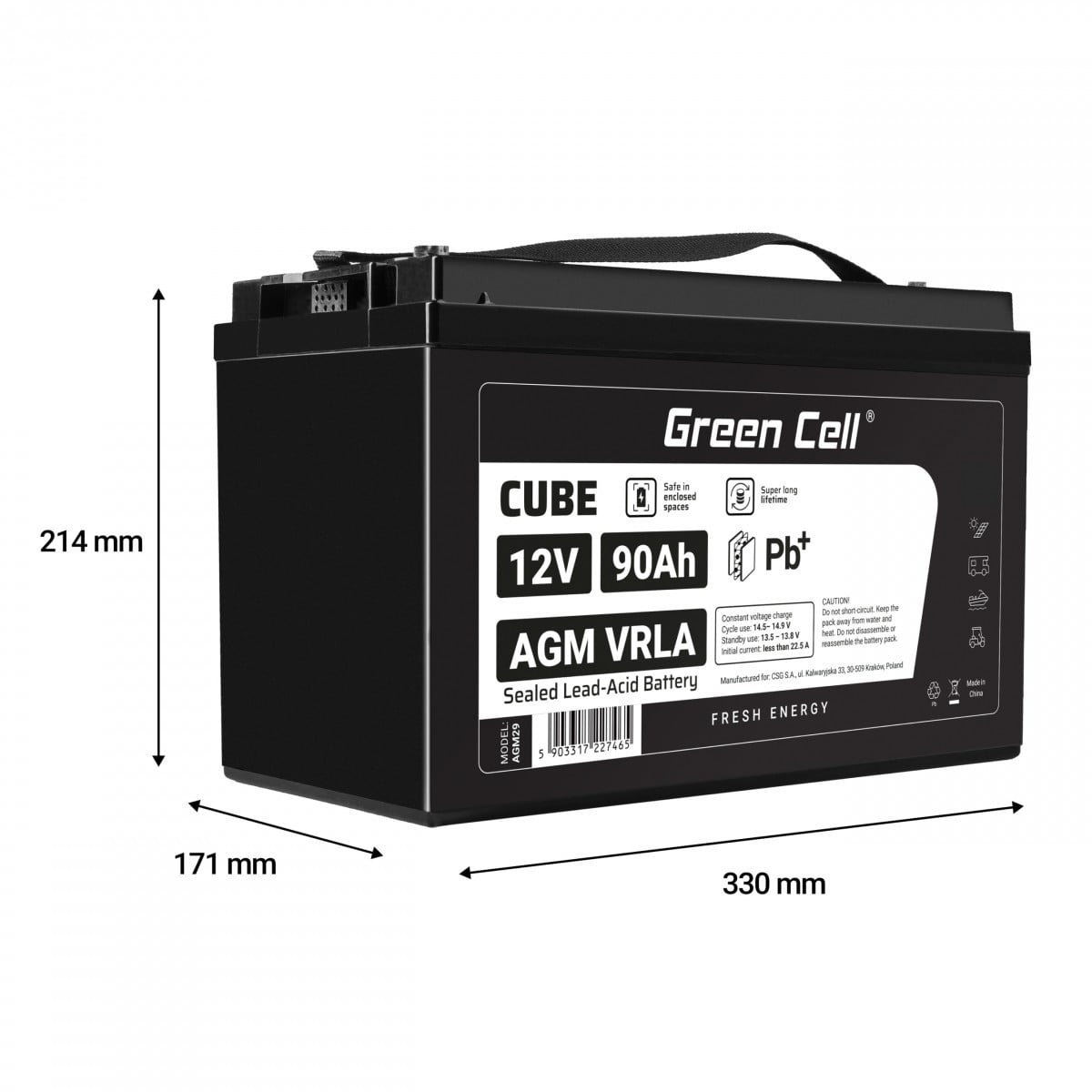 GREEN CELL Green Cell Cube AGM VRLA IP54 12V 90Ah batteria senza manutenzione per camper, fotovoltaico, pannelli solari e barche - BATTERIE E ALIMENTATORI | TecnoCARE.net Sabaudia, Latina, Terracina, San Felice Circeo e Pontinia