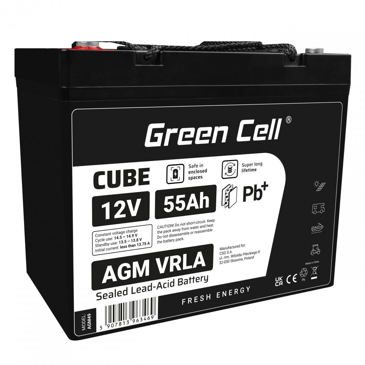 GREEN CELL Green Cell Cube AGM VRLA IP54 12V 55Ah batteria senza manutenzione per tosaerba, scooter, barche e sedie a rotelle - BATTERIE E ALIMENTATORI | TecnoCARE.net Sabaudia, Latina, Terracina, San Felice Circeo e Pontinia