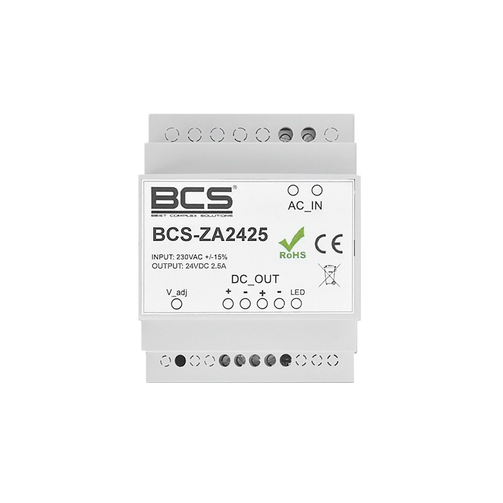 BCS BCS BCS-ZA2425 Alimentatore Regolabile 24V 2.5A per Binario DIN con LED - SICUREZZA | TecnoCARE.net Sabaudia, Latina, Terracina, San Felice Circeo e Pontinia