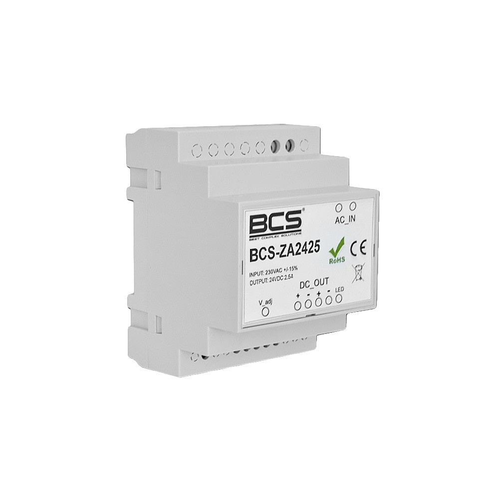 BCS BCS BCS-ZA2425 Alimentatore Regolabile 24V 2.5A per Binario DIN con LED - SICUREZZA | TecnoCARE.net Sabaudia, Latina, Terracina, San Felice Circeo e Pontinia