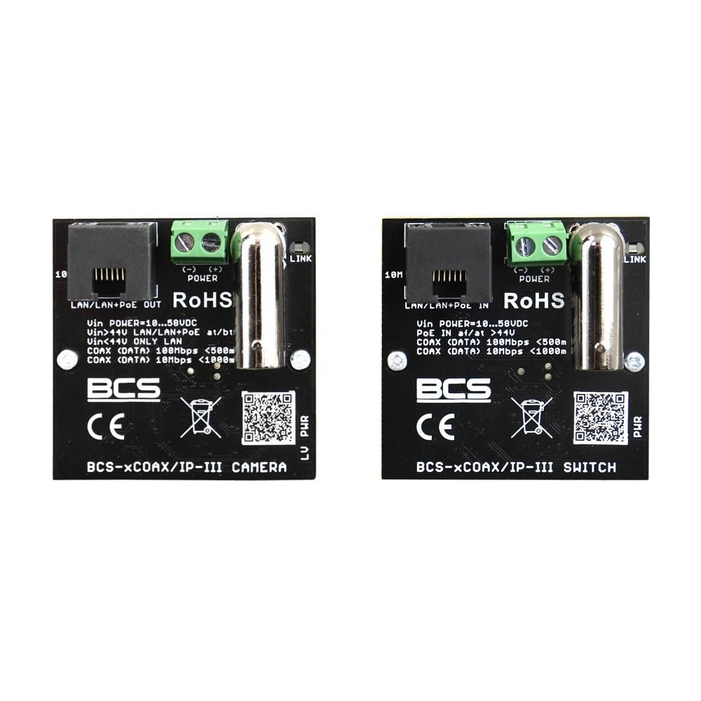 BCS BCS BCS-XCOAX/IP-III Set di trasmettitore-ricevitore PoE con convertitore Ethernet 10/100Mbps - RETI | TecnoCARE.net Sabaudia, Latina, Terracina, San Felice Circeo e Pontinia