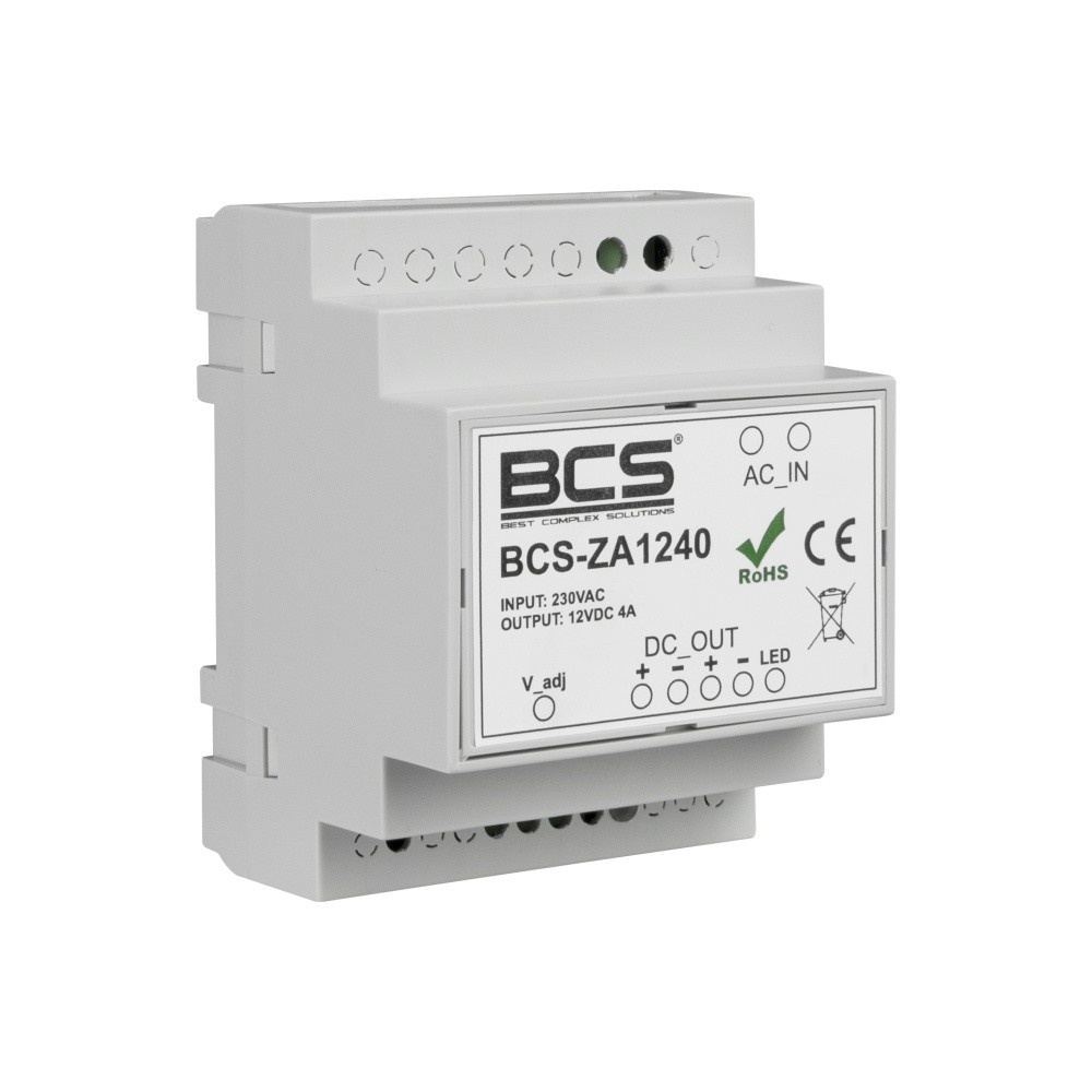 BCS BCS BCS-ZA1240 Alimentatore 12V 4A con regolazione per guida DIN - QUADRI ELETTRICI E COMPONENTI | TecnoCARE.net Sabaudia, Latina, Terracina, San Felice Circeo e Pontinia