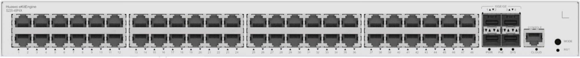 HUAWEI HUAWEI eKit S220 Series S220-48P4X Gestito L2 Gigabit Ethernet (10/100/1000) Supporto Power over Ethernet (PoE) 1U Grigio - RETI | TecnoCARE.net Sabaudia, Latina, Terracina, San Felice Circeo e Pontinia